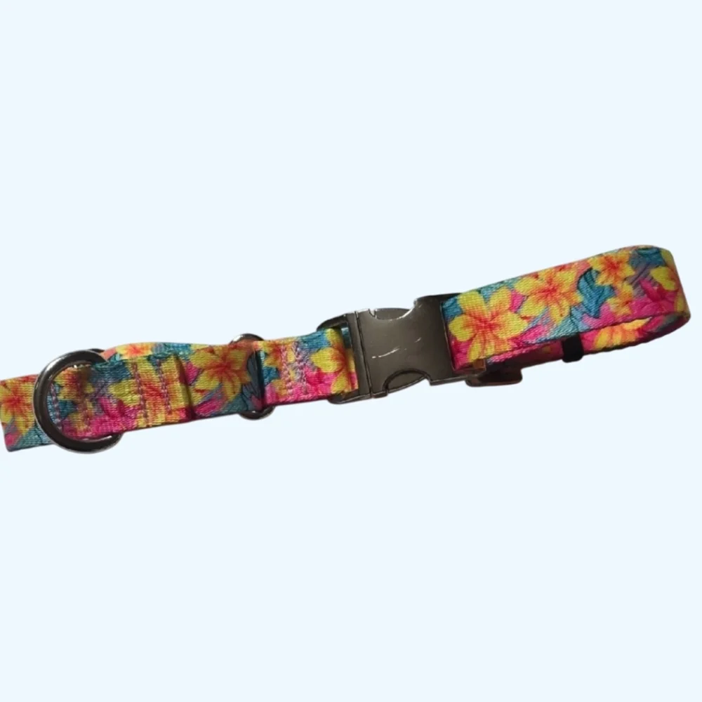 SeaFlower Co Rugged Hawaiian Floral Dog Martingale Collar-Size L | 1.5